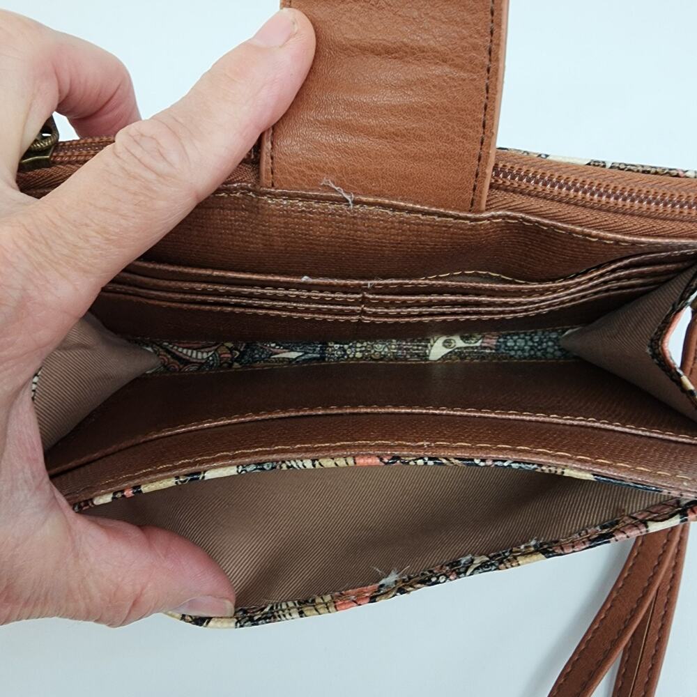 Sakroots Wristlet Wallet Floral Crossbody Strap Brown Phone Pocket Strap Missing - Picture 13 of 16